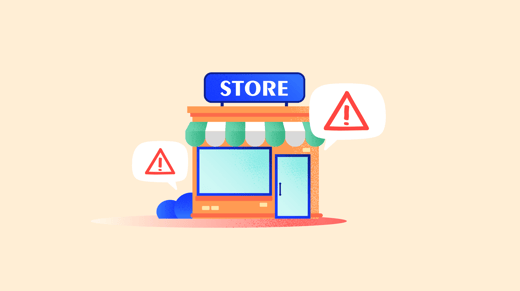 Ilustración de una tienda con señales de alerta