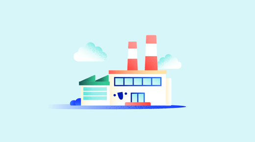Illustration of a factory with a smiling face