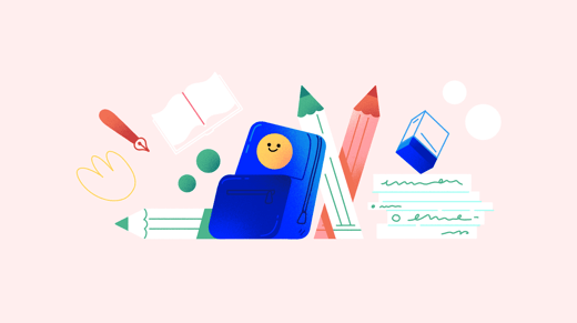 Ilustración de una mochila y artículos de material escolar