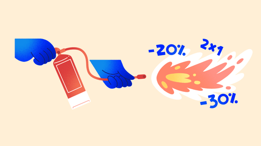Ilustración de unas manos apagando un fuego con un extintor
