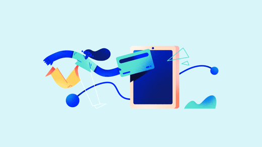 Illustration of a person holding a bank card against a tablet