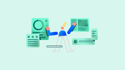 Illustration of a person with some software interfaces