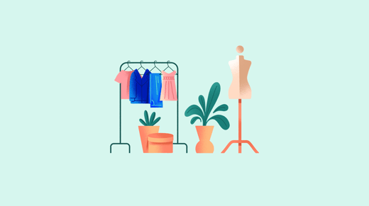 Illustration of a clothes rack and a mannequin