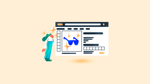 Illustration of a person looking at an online sunglasses product card