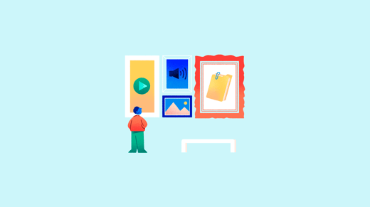 Ilustración de persona contemplando cuadros