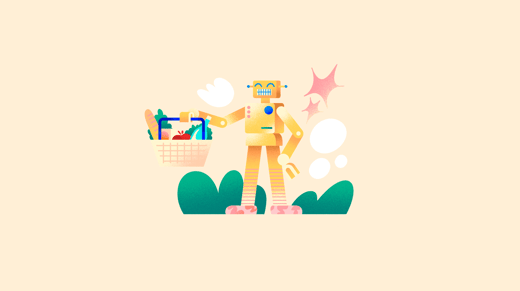 Robot con cesta de compra