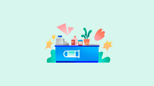 Ilustración de caja de supermercado con productos