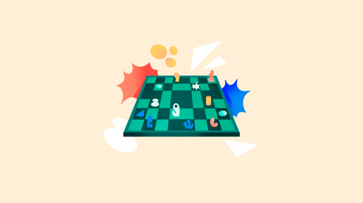 Ilustración de tablero de juego verde con fichas