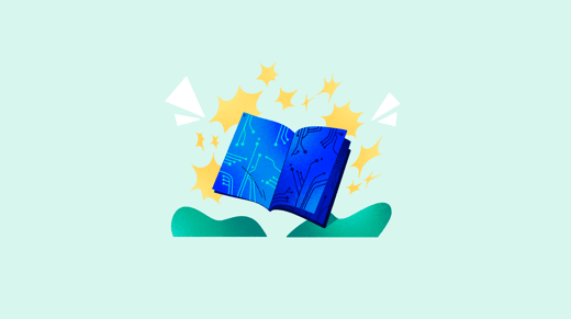 Ilustración de un catálogo azul abierto