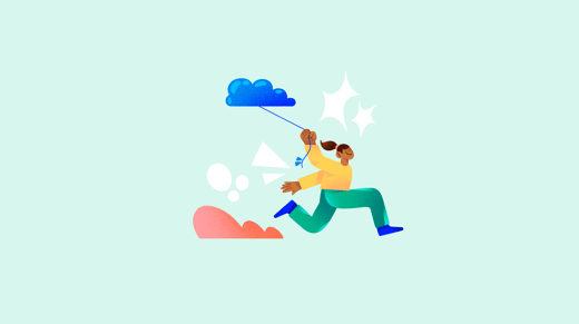 A person running with a cloud kite