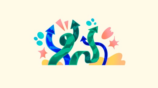 Ilustración de varias flechas curvas de color azul y verde