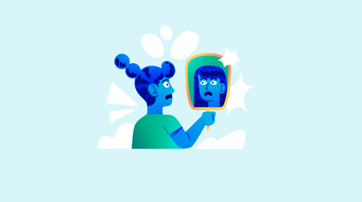 Ilustración de una persona mirando con asombro un reflejo distinto en un espejo