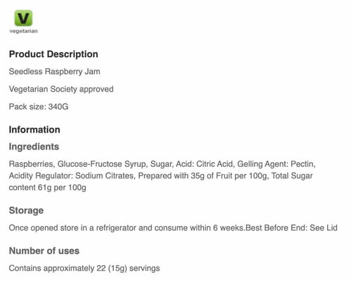 Food product data Tesco