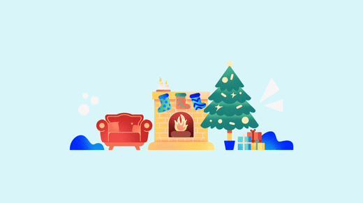Ilustración de salón decorado por Navidad