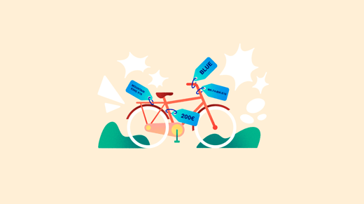 Illustration of a bike with some product attributes labels