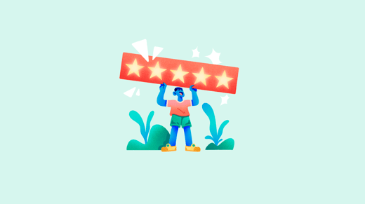 Ilustración de persona sosteniendo un letrero con 5 estrellas