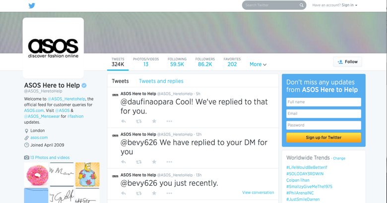 Help account asos twitter