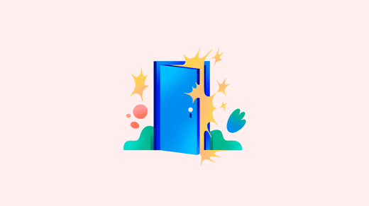 Illustration of a blue door opening with some sparks