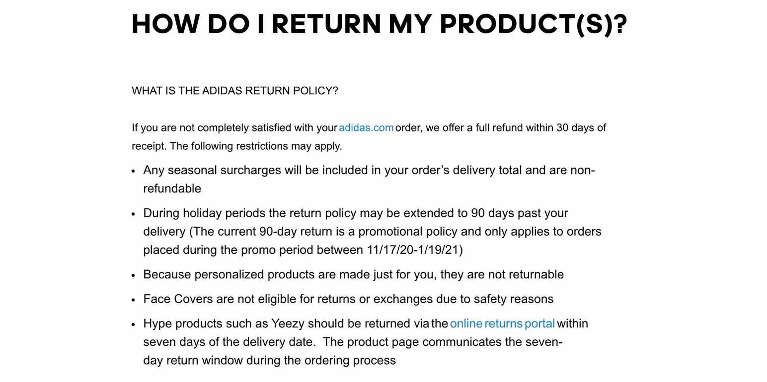 Adidas after-sale service