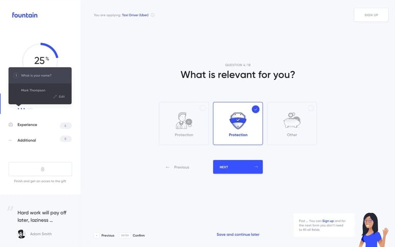 Application form based on microinteractions.