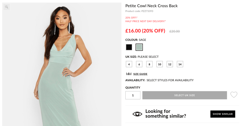 Boohoo dress page