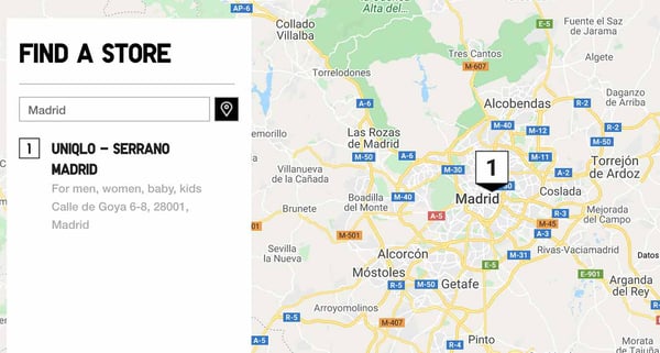 Mapa de puntos click-and-collect de Uniqlo