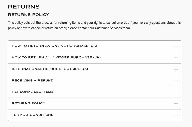 Ecommerce changes and returns policy