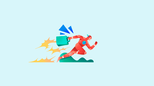 Superhero Flash running with a shopping bag
