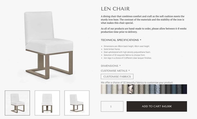 Furniture product sheet