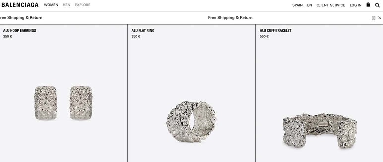 Gray colors jewelry product page