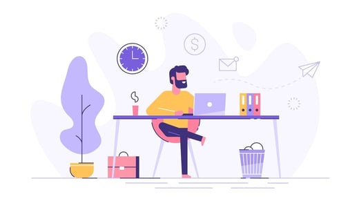 Ilustración de hombre sentado en un escritorio