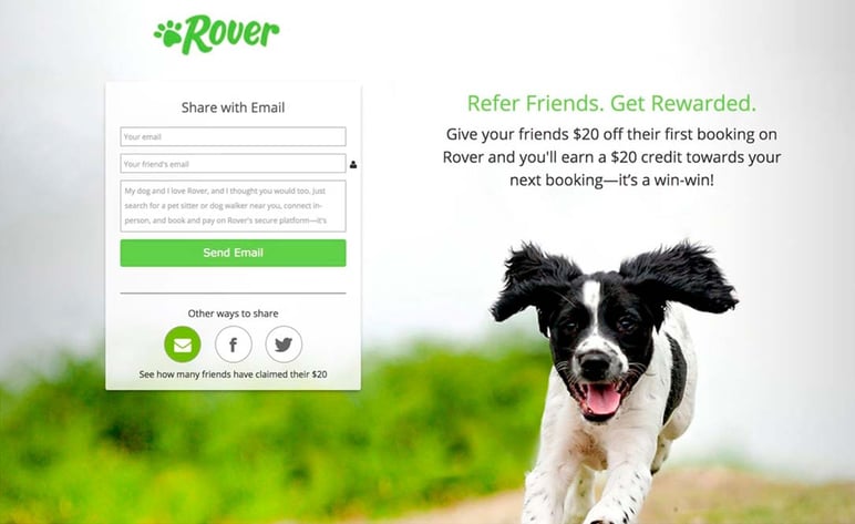Invitación de referrals en ecommerce de Rover