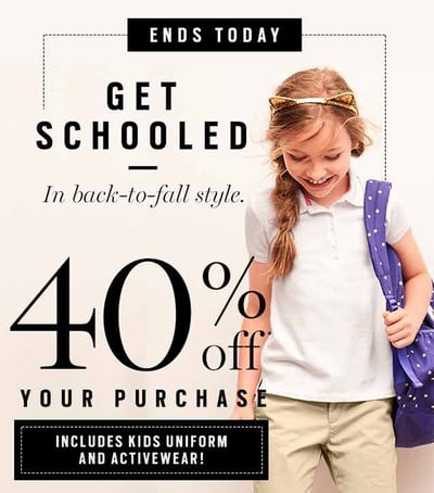 Banner ad for back to school discounts with little girl