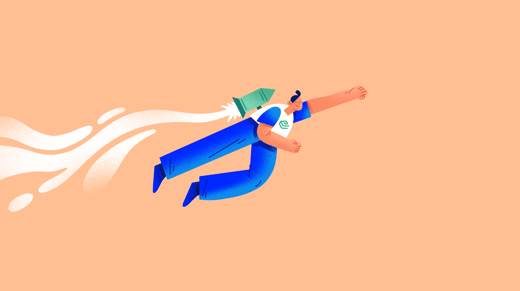 Illustration of a person propulsed by a rocket on their back