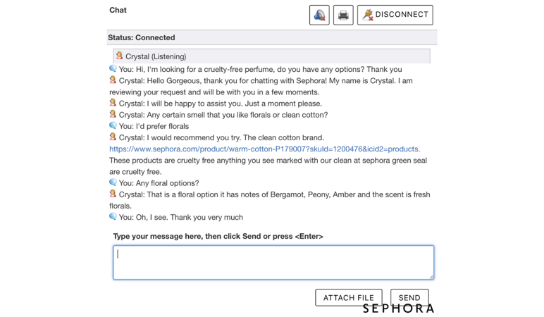 Sephora Customer Support chat