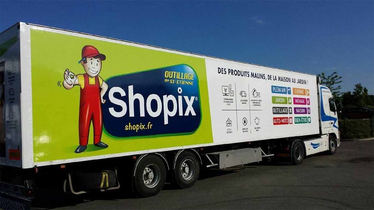 Camión de Shopix de venta de productos de bricolaje y jardín