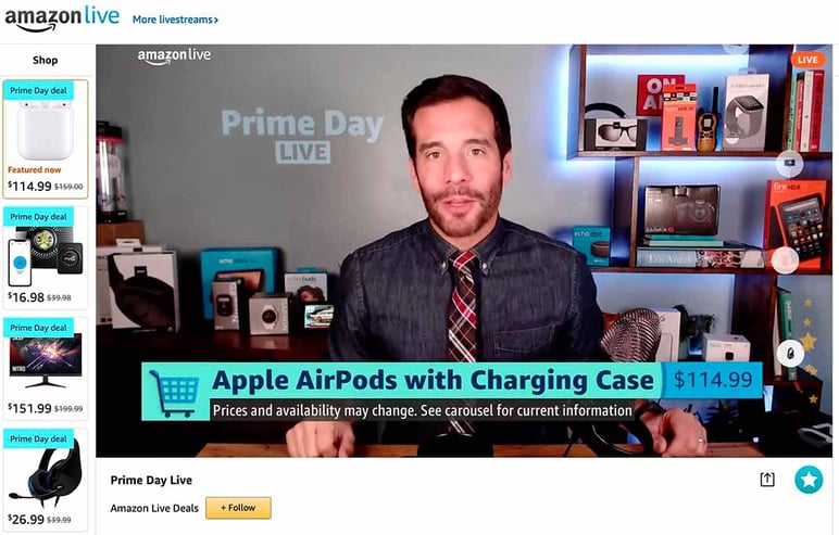 Shoppertainment en directo en Amazon Live