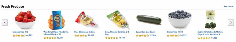 Selection of fresh products in Amazon Fresh