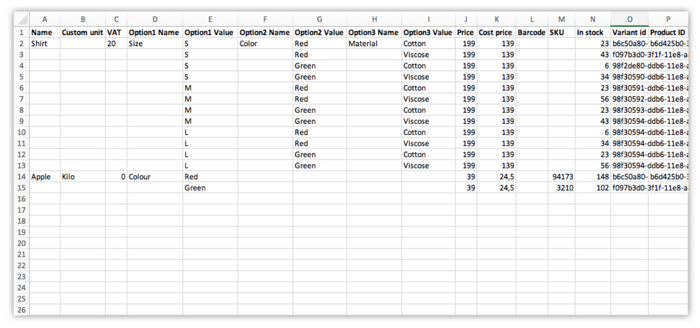 Fashion product Excel template for catalog