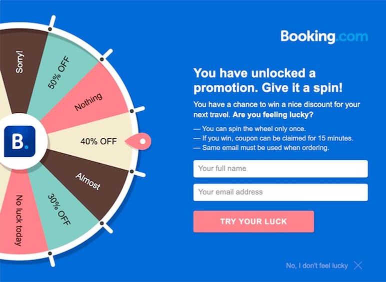 Booking.com wheel fortune ecommerce gamification