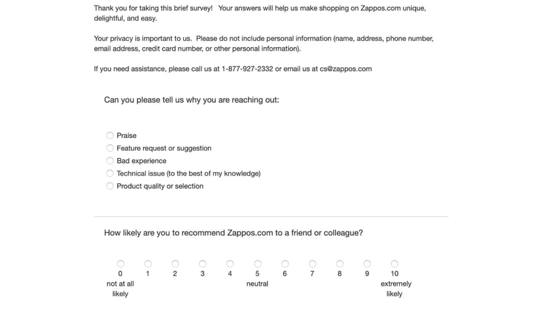 Zappos satisfaction form